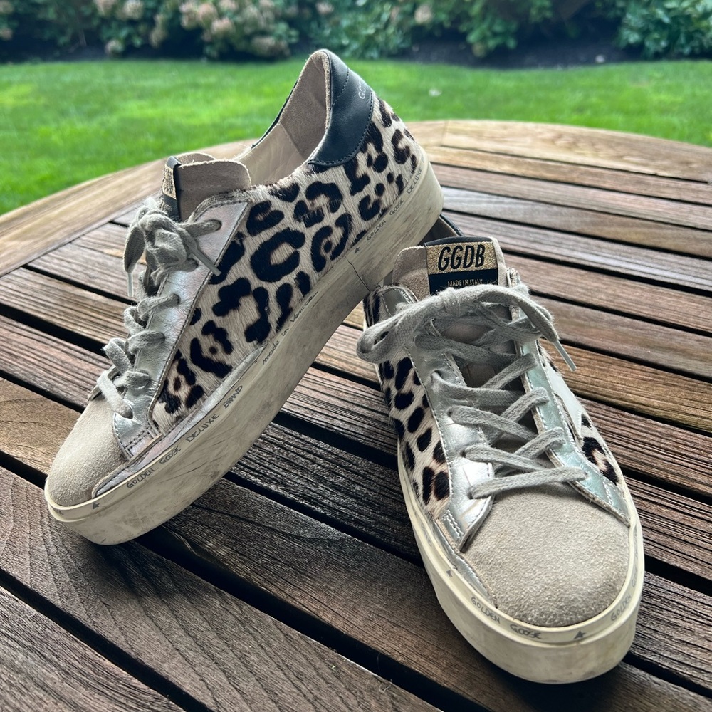 Golden Goose Leopard Print Sneakers - Gray and Black